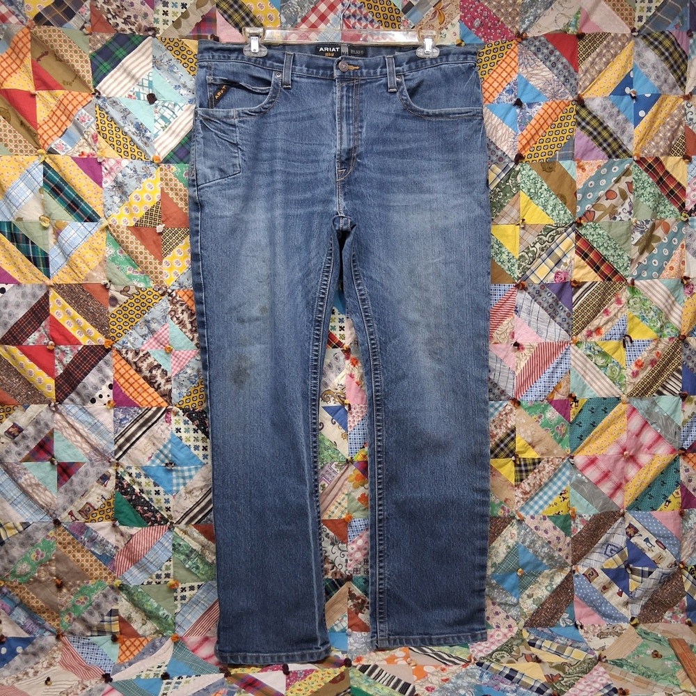 Ariat Rebar M4 Durastretch Edge Relaxed Boot Cut Work Jeans Mens 38x34 Blue‎